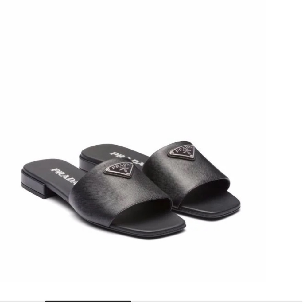 Prada Black Leather Slides
